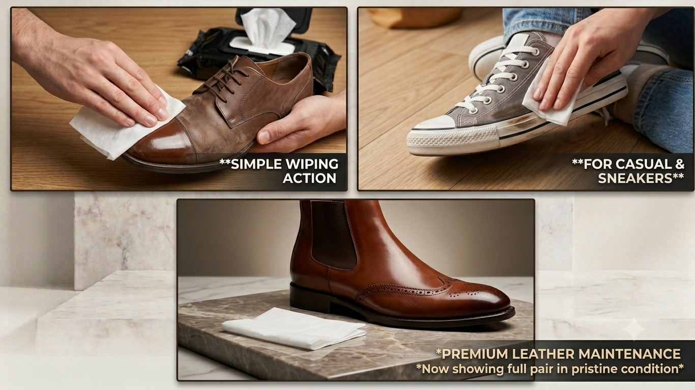 🔥 Gearnodes Premium Shoe Shine & Multi-Surface Wipes – Pack of 3(80 Wipes x 3) 👟✨ Perfect for Sneakers, Leather, Kitchen Cabinets & Mirrors 🏠 🔥 [BUY 2 GET 1 FREE] 🔥