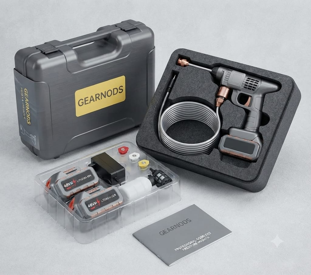 Gearnods 48VH Cordless High Pressure Washer Gun Kit – Portable Electric Car Wash Spray Washer with Dual Lithium Batteries & Storage Case  Option 2 (Short & Punchy):  Gearnods Portable Cordless Pressure Washer - 48VH Battery Powered Car Washing Kit
