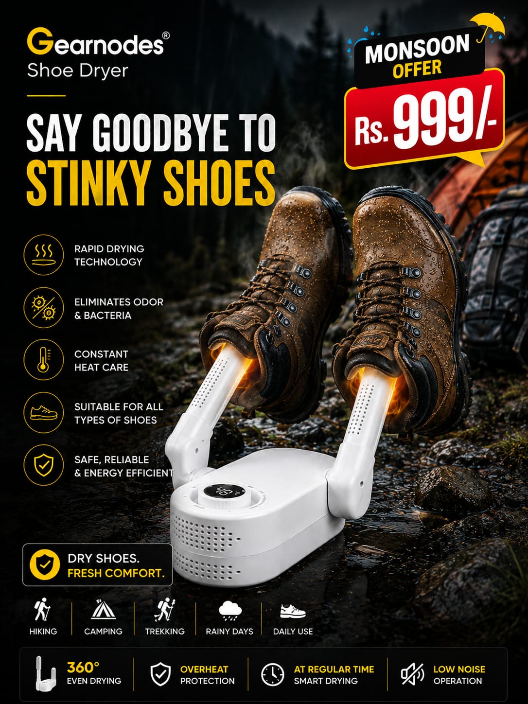 Gearnodes Electric Shoe Dryer & Warmer | Odor Eliminator with Rapid Drying Technology