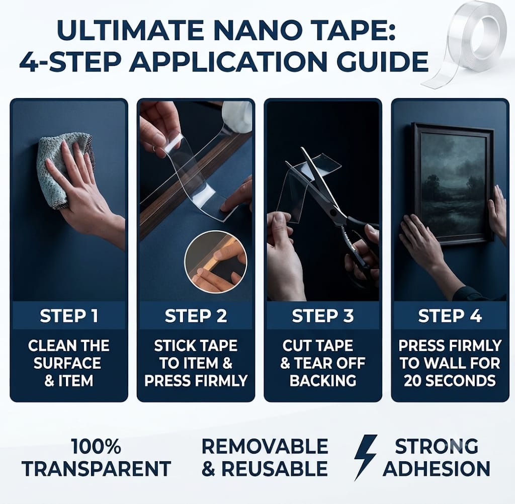 Buy 1 Get 1 -Double Sided Tape Heavy Duty for Wall, Strong Adhesive Transparent Nano Tape ( 3M+3M - 6 Meter ) | Multipurpose Mounting Tape for Home, Office & Car Without Peeling Paint