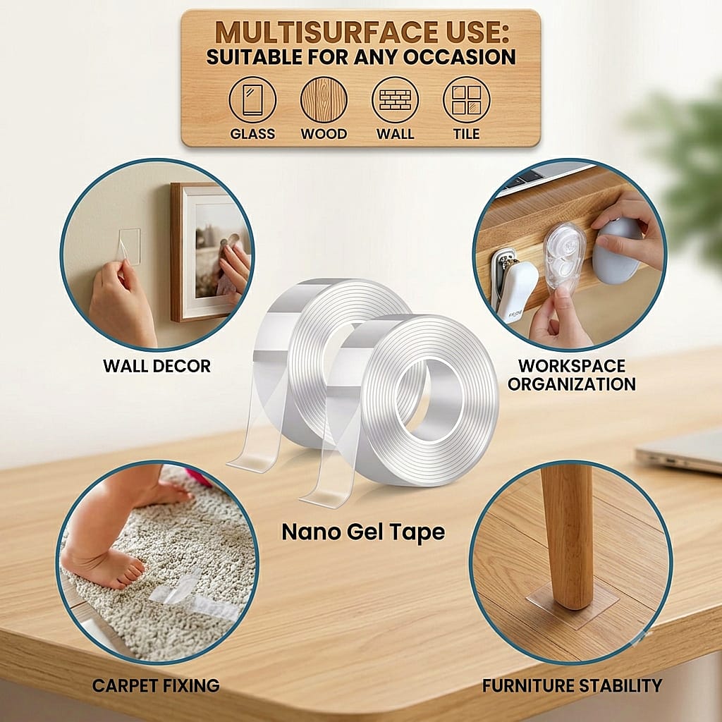 Buy 1 Get 1 -Double Sided Tape Heavy Duty for Wall, Strong Adhesive Transparent Nano Tape ( 3M+3M - 6 Meter ) | Multipurpose Mounting Tape for Home, Office & Car Without Peeling Paint