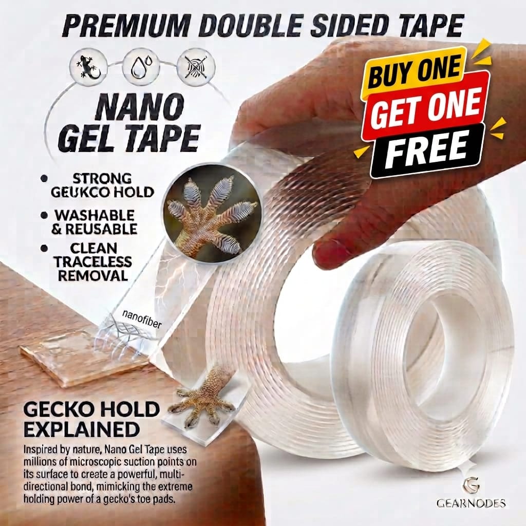 Buy 1 Get 1 -Double Sided Tape Heavy Duty for Wall, Strong Adhesive Transparent Nano Tape ( 3M+3M - 6 Meter ) | Multipurpose Mounting Tape for Home, Office & Car Without Peeling Paint